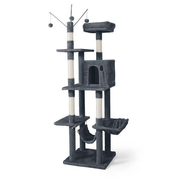 BOWHAUS 70 in. Dark Grey Cat Tower for Indoor Cats, Multi