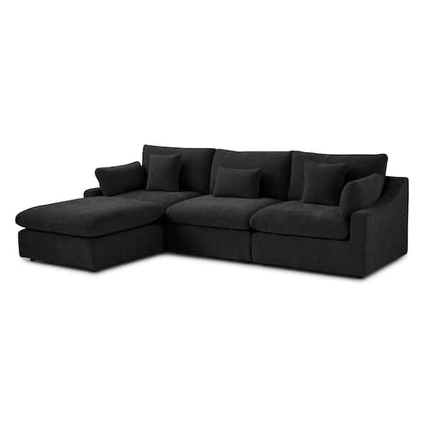 155.9 in. Slope Arm Linen 5-Pieces Modular Free Combination Sofa with Ottoman in Black