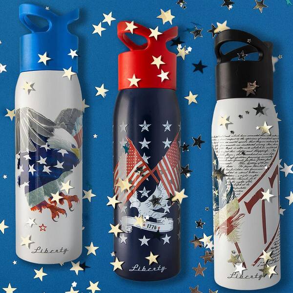 24 oz. Lady Ocean Reusable Single Wall Aluminum Water Bottle with Threaded Lid, Lady Liberty Ocean