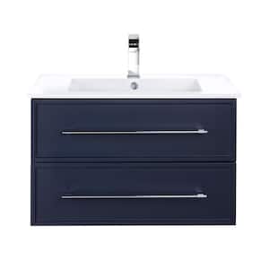 Milano 30 in. W x 18 in. D x 20 in. H Single Sink Wall Mounted Bathroom Vanity Cabinet in Blue with Acrylic Top in White