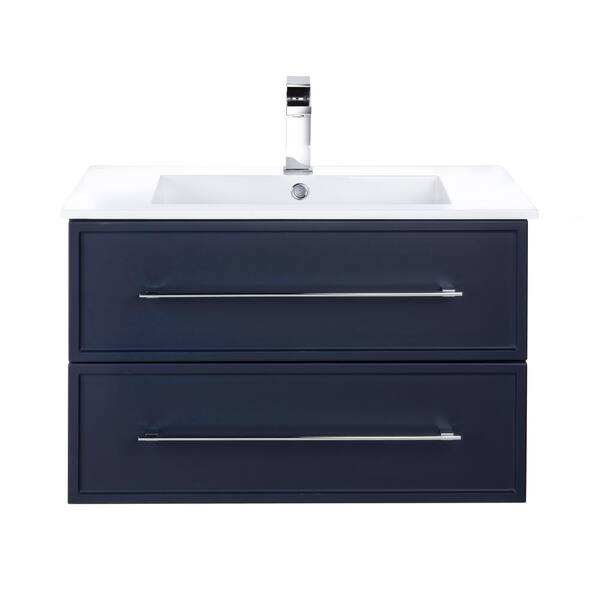 Cutler Kitchen and Bath Milano 30 in. W x 18 in. D x 20 in. H Single Sink Wall Mounted Bathroom Vanity Cabinet in Blue with Acrylic Top in White
