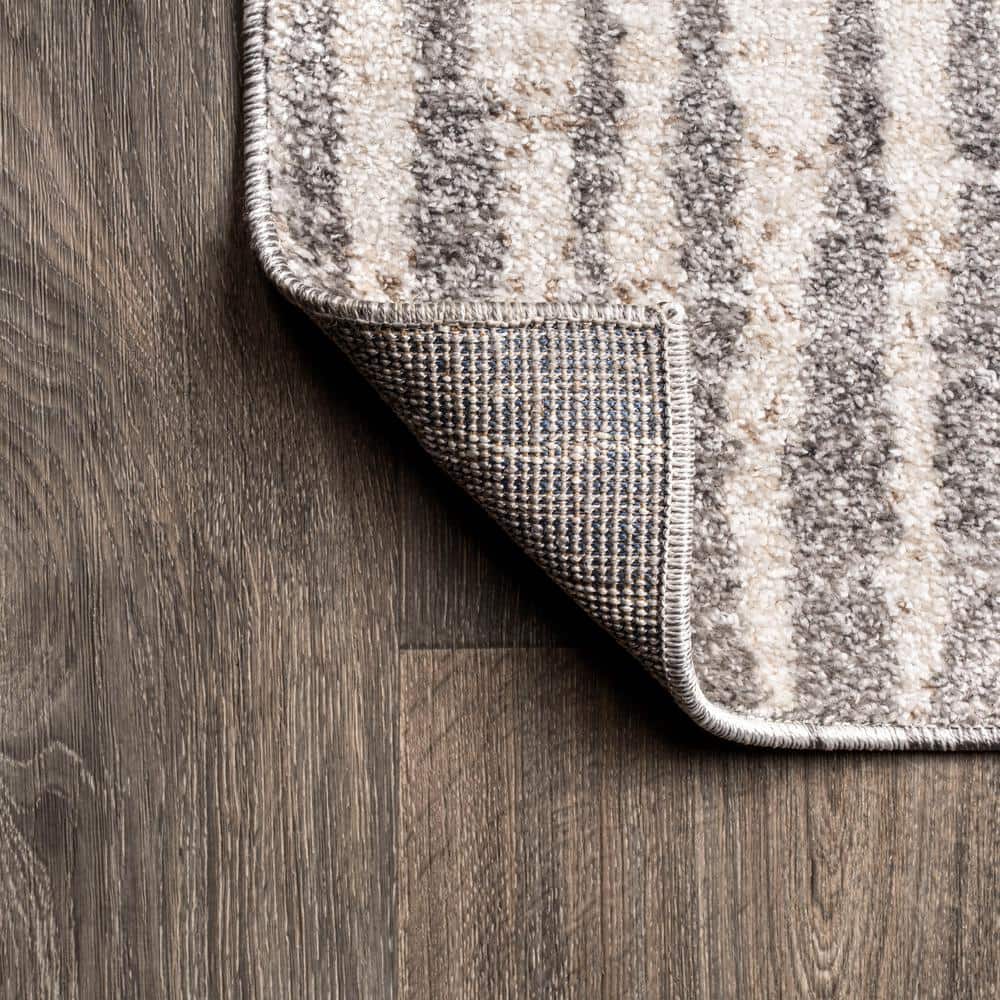 Skoura 3' x 5' Beige and Gray Stripe Synthetic Area Rug