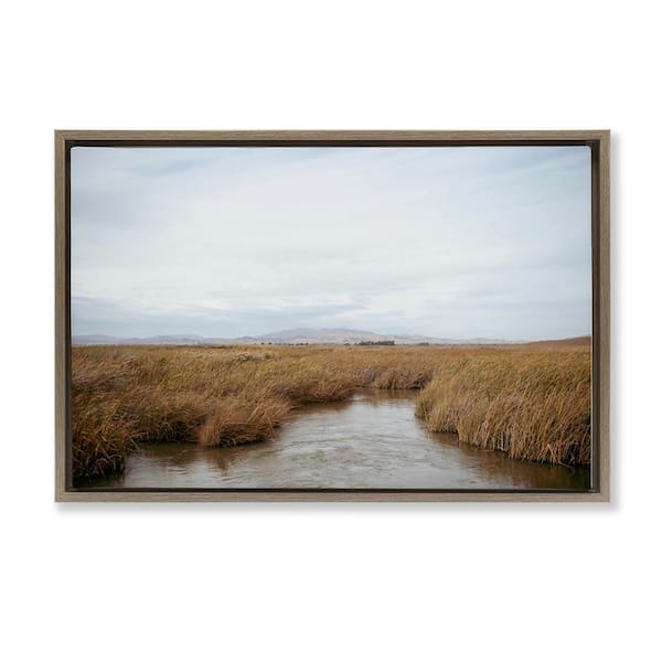 Stupell Industries Marshland Stream View by Crystal Lynn Collins Brown Floater Frame Nature Graphic Art Print 17 in. x 25 in.