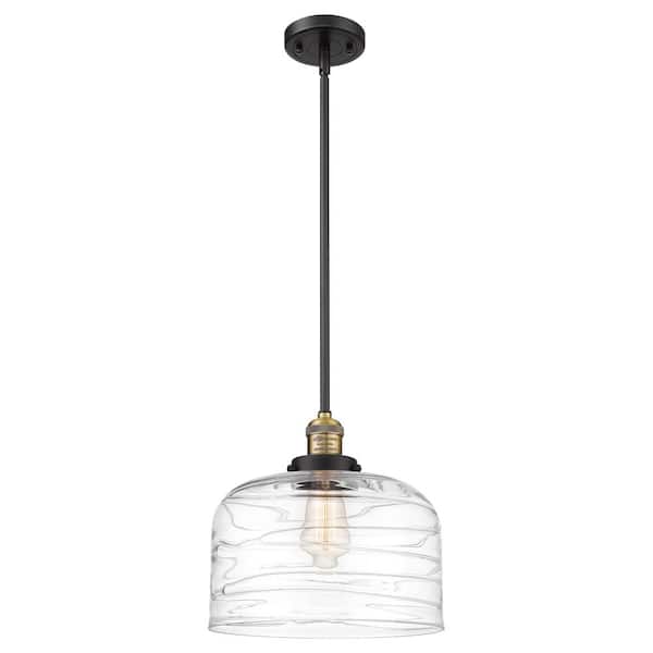 Bell 60-Watt 1-Light Black Antique Brass Standard Mini Pendant Light with Clear Deco Swirl Glass, No Bulbs Included