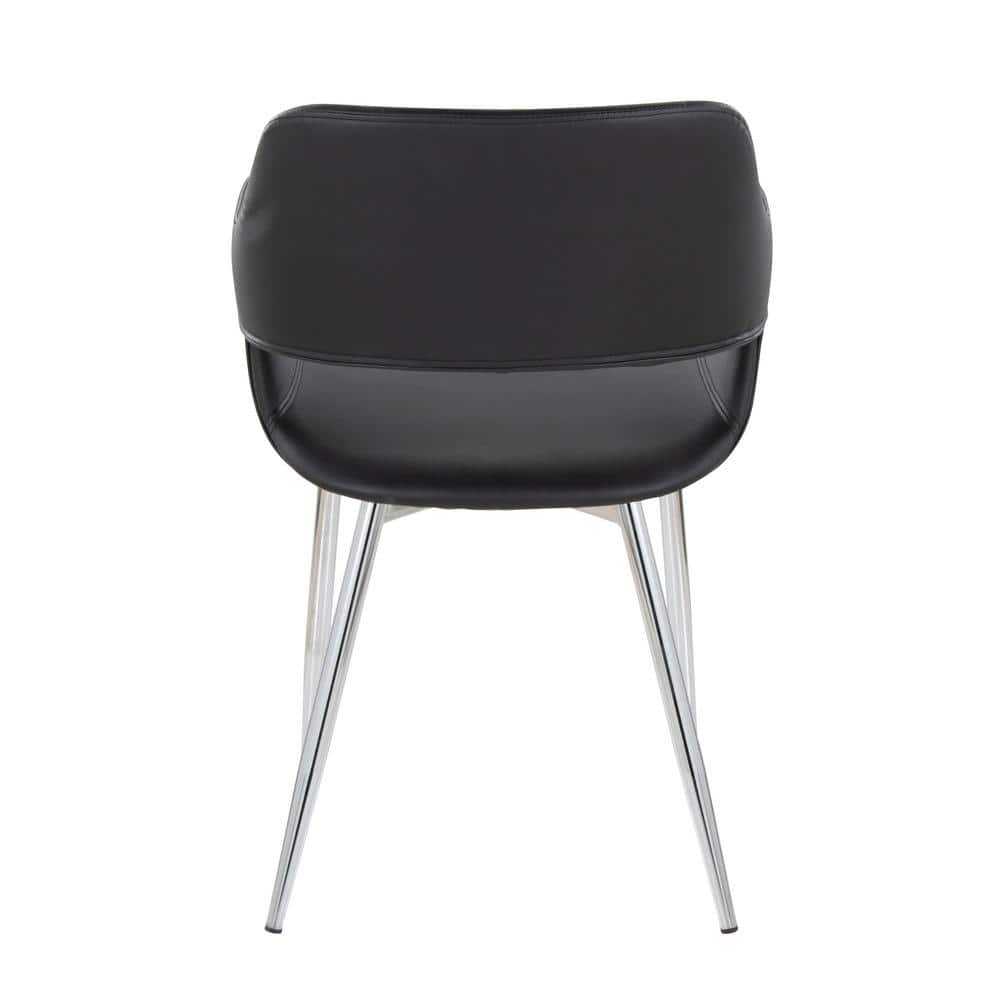 Margarite Black Faux Leather and Silver Metal Armchair Set