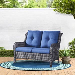 Carolina Gray Wicker Outdoor Loveseat with CushionGuard Blue Cushions