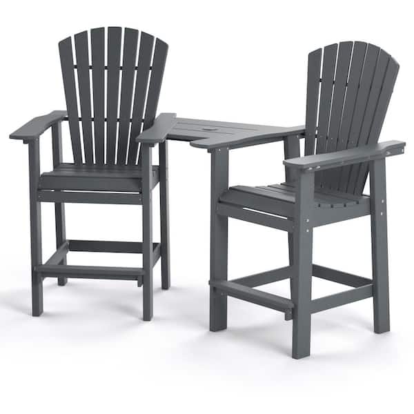 Afoxsos Gray 2-Piece Wood-Like Outdoor Bistro Set with Removable Table and Umbrella Hole