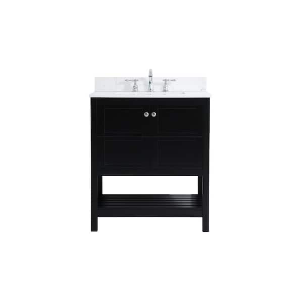 Unbranded Simply Living 30 in. W x 22 in. D x 34 in. H Bath Vanity in Black with Calacatta White Engineered Marble Top
