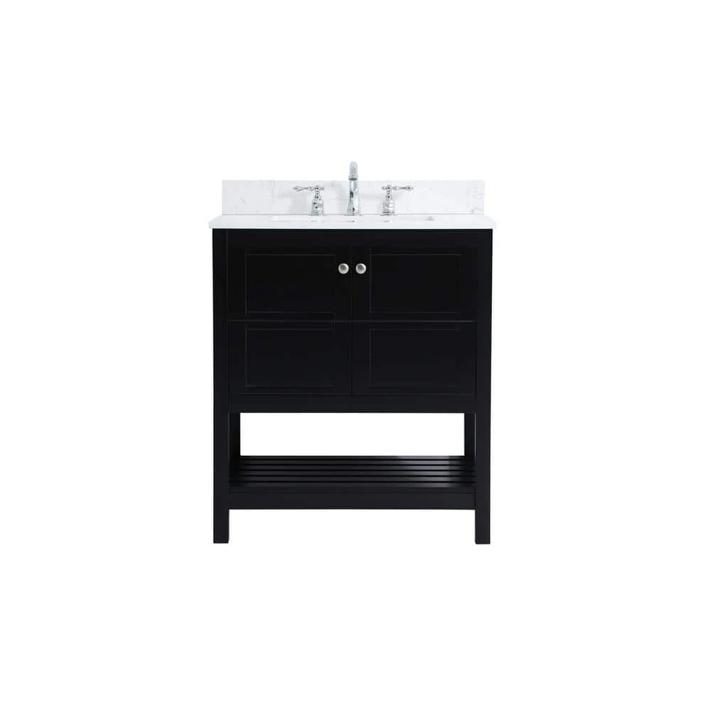 30 in. W Single Bath Vanity in Black with Engineered Stone Vanity Top in Wh