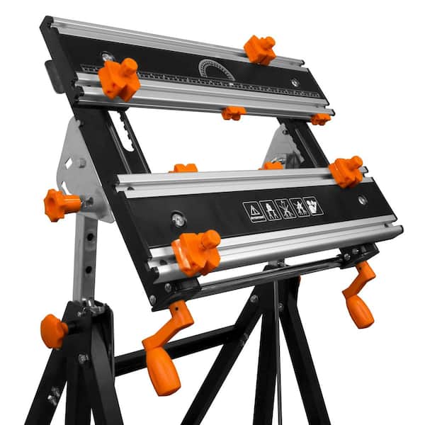 WEN WB2322T 24 in. H Tilting Steel Adjustable Portable Work Bench Sawhorse and Vise with 8 Sliding Clamps - 3