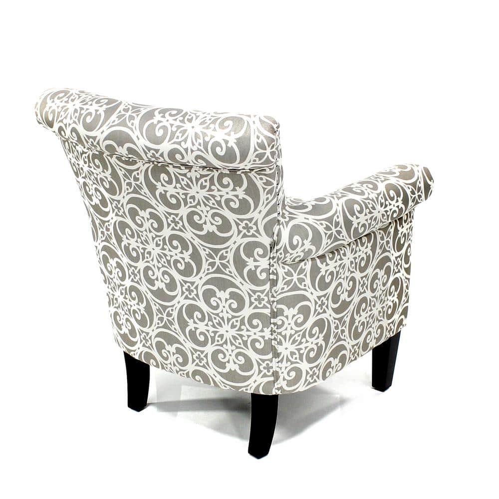 Gray Geometric Wood Accent Chair with Nailhead Trim