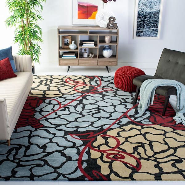 Wyndham 3 ft. x 4 ft. Charcoal/Red Oversized Floral Area Rug