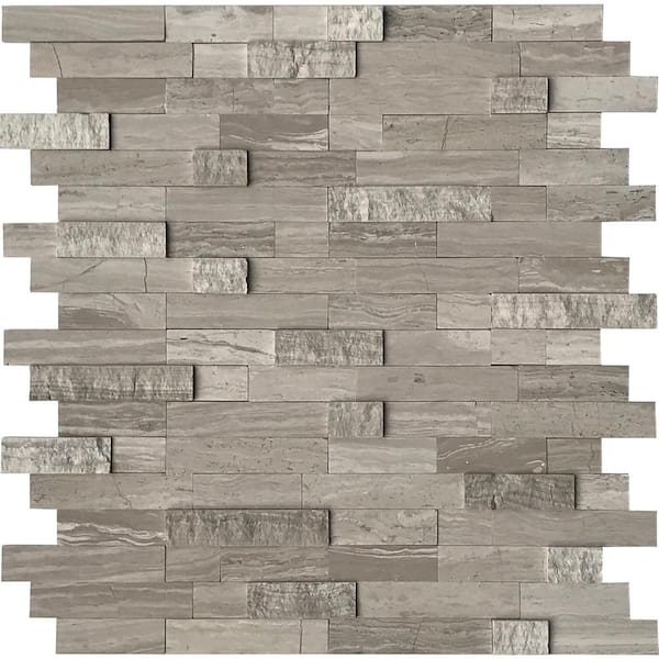 sunwings Mixed Tan 11.5 in. x 10.7 in. Natural Marble Peel and Stick Backsplash Mosaic Wall Tile (5-Pack)