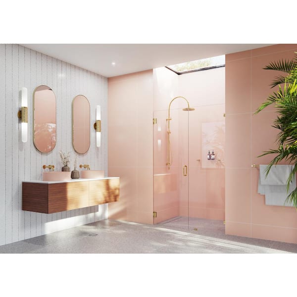 Glass Warehouse Illume 45.25 in. W x 78 in. H Wall Hinged Frameless Shower Door in Polished Brass Finish with Clear Glass