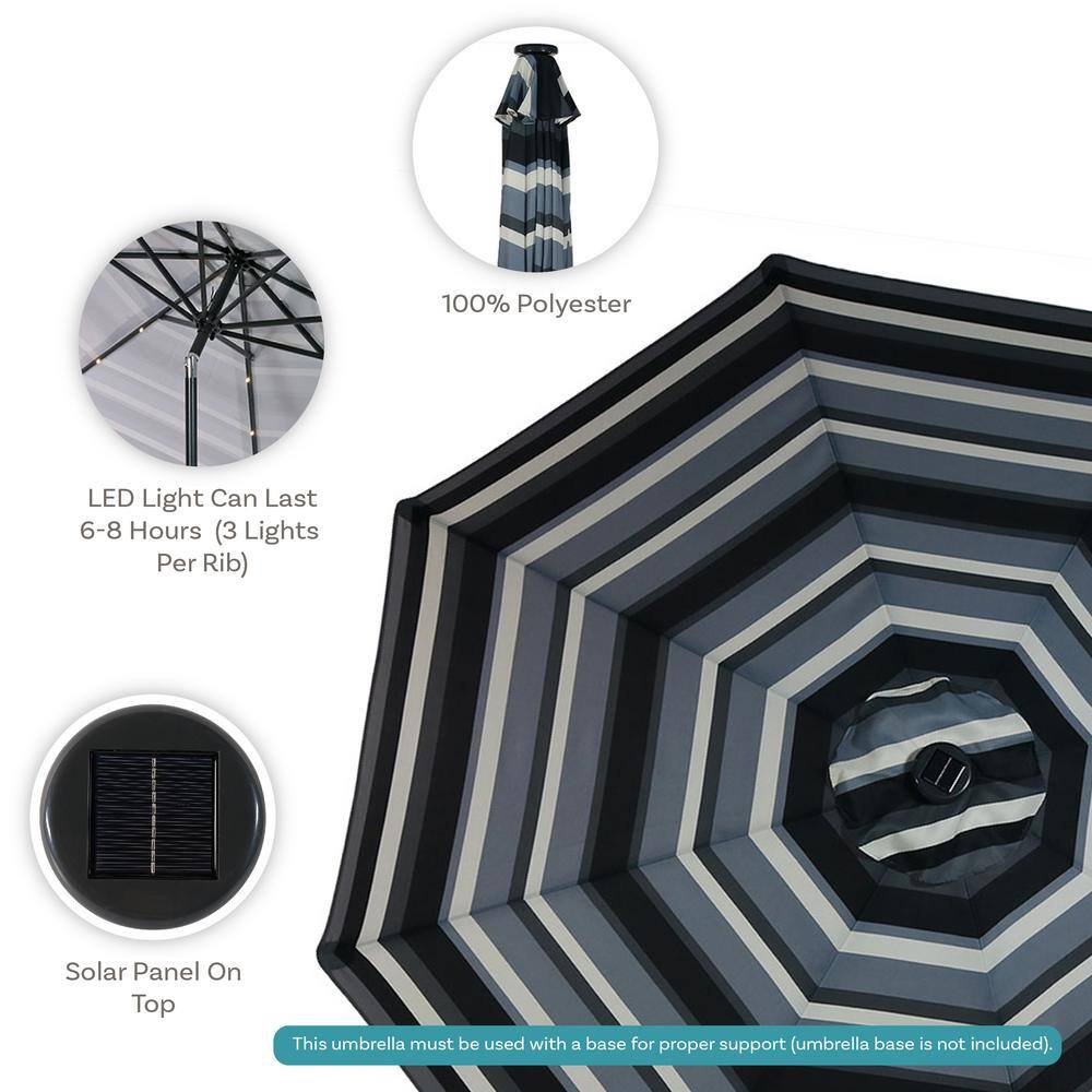 9' Catalina Beach Stripe Aluminum Solar Lighted Market Umbrella
