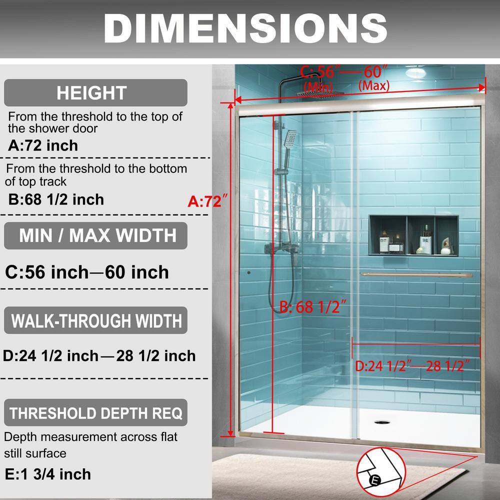 Brushed Nickel Semi-Frameless Sliding Shower Door with Clear Glass