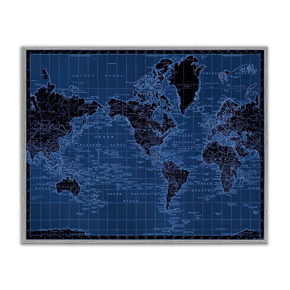 Blue Toned World Map by Phillipa Katz Gray Framed Abstract Giclee Art Print 16 in. x 20 in. price history on PriceWatchPro