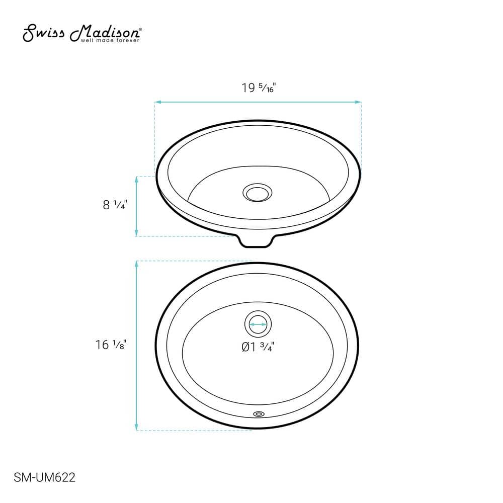 Monaco 19-Inch Gloss White Ceramic Oval Undermount Sink
