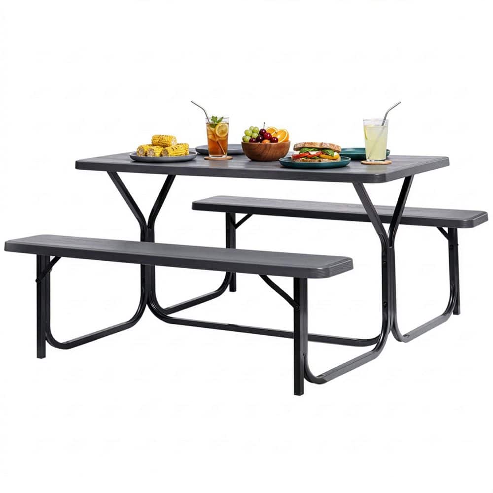 Gardenised Woodgrain Plastic and Metal Frame Steel Gray Outdoor