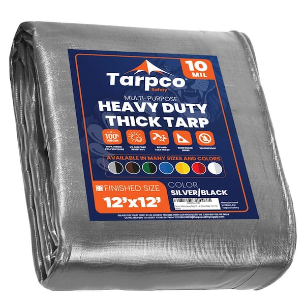 TARPCO SAFETY 12 ft. x 12 ft. Silver/Black 10 Mil Heavy Duty Polyethylene Tarp, Waterproof, UV Resistant, Rip and Tear Proof