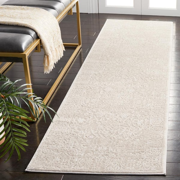 Reflection Cream/Ivory 2 ft. x 22 ft. Distressed Floral Runner Rug