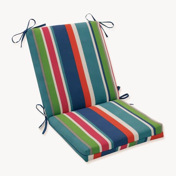 Pillow Perfect Stripe Outdoor/Indoor 18 in. W x 3 in. H Deep Seat, 1 Piece Chair Cushion and Square Corners in Blue/Green St. Lucia