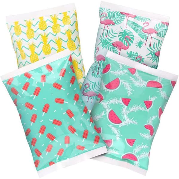 Reusable Lightweight Long Lasting Ice Packs in Beach Vacation Prints for Cooler, Beach Bags and Lunch Box (4-Pack)