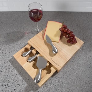 5-Piece Wooden Cheese Board with Stainless Steel Tools