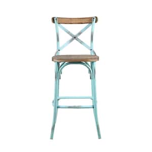 Zaire Antique Turquoise and Antique Oak Metal Tube Wood Bar/Side Chair