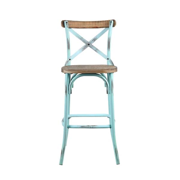 Acme Furniture Zaire Antique Turquoise and Antique Oak Metal Tube Wood Bar/Side Chair