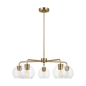 Orley 5-Light Satin Brass Transitional Indoor Dimmable Chandelier with Clear Glass Shades