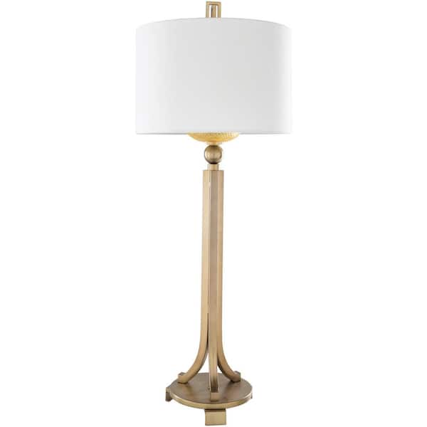 Artistic Weavers Wansdown 39.25 in. Brass Indoor Table Lamp with White Drum Shaped Shade