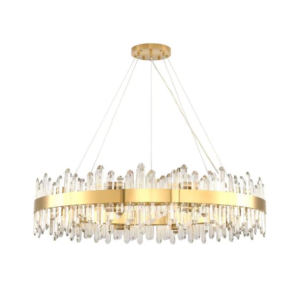 39.4 in. 20-Lights Gold Crystal Chandelier, K9 Crystal Round Dimmable Chandelier for Kitchen, Living Room, Bedroom