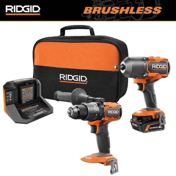 18V Brushless Cordless 2-Tool Combo Kit with High-Torque Impact Wrench, Hammer Drill/Driver, 4.0 Ah Battery, and Charger