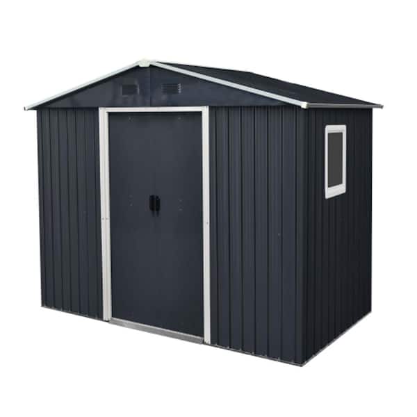 8 ft. W x 4 ft. D Outdoor Metal Storage Shed with Window, Lockable Door, Tilted Roof and Foundation, Black (32 sq. ft.)