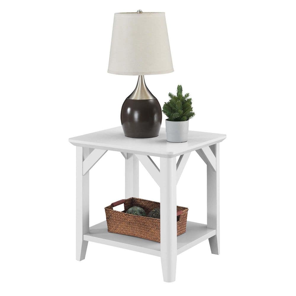 White Woodgrain Rustic End Table with Shelf, 22"