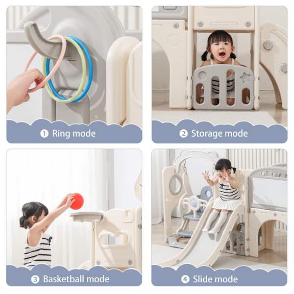 Beige 12 in 1 Indoor&frasl;Outdoor Playset with Swing, Slide