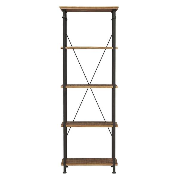 EVERGLADE HOME Hendrix 26 in. Rustic Poplar Wood and Rustic Black Metal Frame 4-Shelves Standard Bookcase