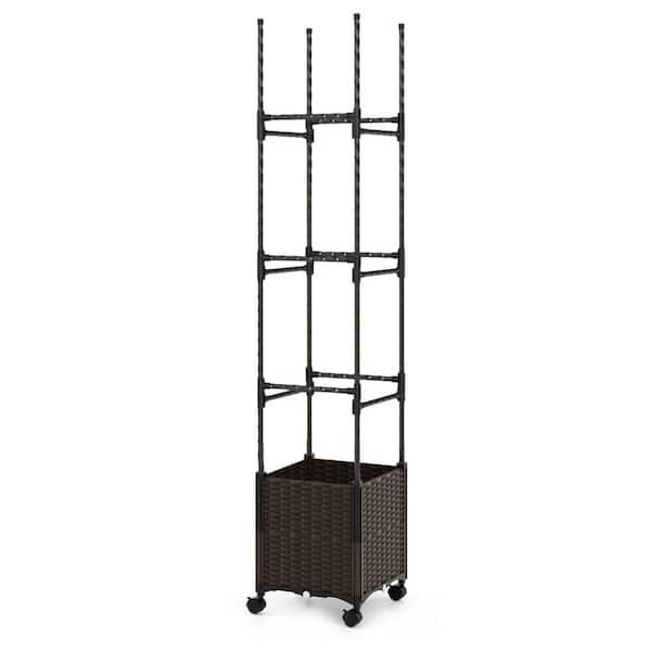 WELLFOR 87 in. H x 16 in. W Steel Adjustable Height Trellis in Brown and Black