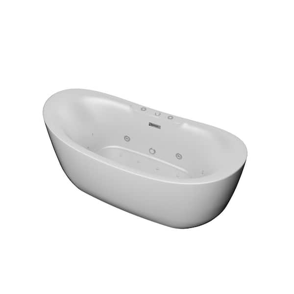 71 in. x 32 in. Oval Whirlpool Bathtub in White with 10 Hydro Jets, Air Bubble Massage, LED Lighting, Heated Soak