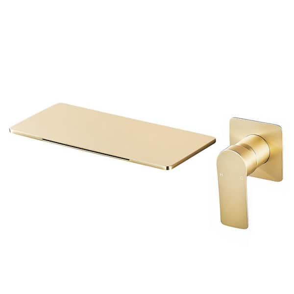 Heemli Single-Handle Rectangular Waterfall Wall Mounted Bathroom Faucet in Gold