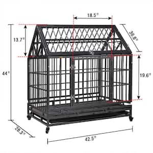 3.5 ft. L x 2.3 ft. W x 3.6 ft. H Heavy Duty Dog kennel Crate with 4 Wheels and Tray