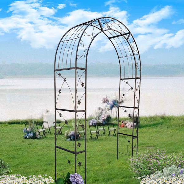 Unbranded 98 in. x 58 in. Metal Garden Arch with Gate, Garden Arbor Trellis for Climbing Plant, Wedding, Outdoor Patio Decor
