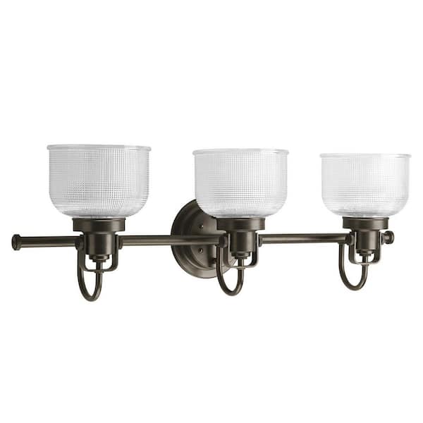 Archie Collection 26-1/4 in. 3-Light Venetian Bronze Clear Double Prismatic Glass Coastal Bathroom Vanity Light