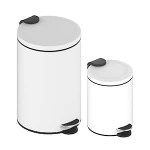 3.2 Gal. and 0.8 Gal. Stylish White Step-On Wastebaskets with Lids