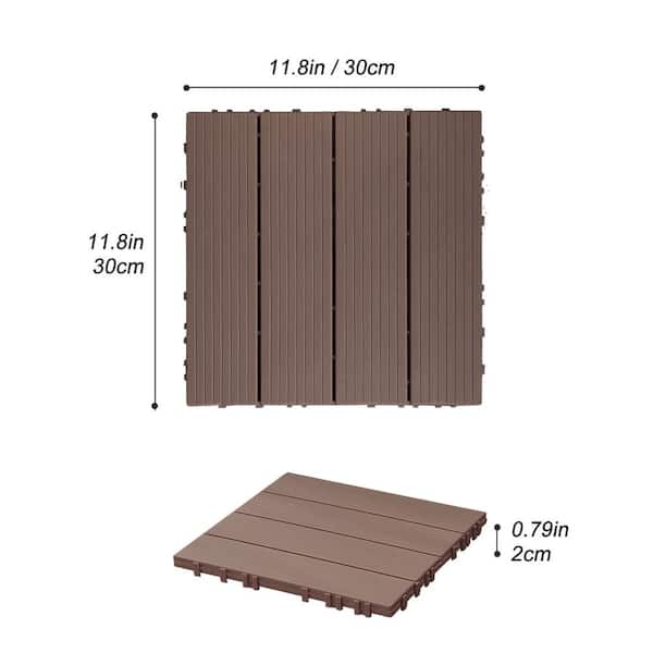 GOGEXX 12 in. W x 12 in. L Outdoor Stripe Plastic Composite Flooring Deck Tiles (35 Per Box), Brown