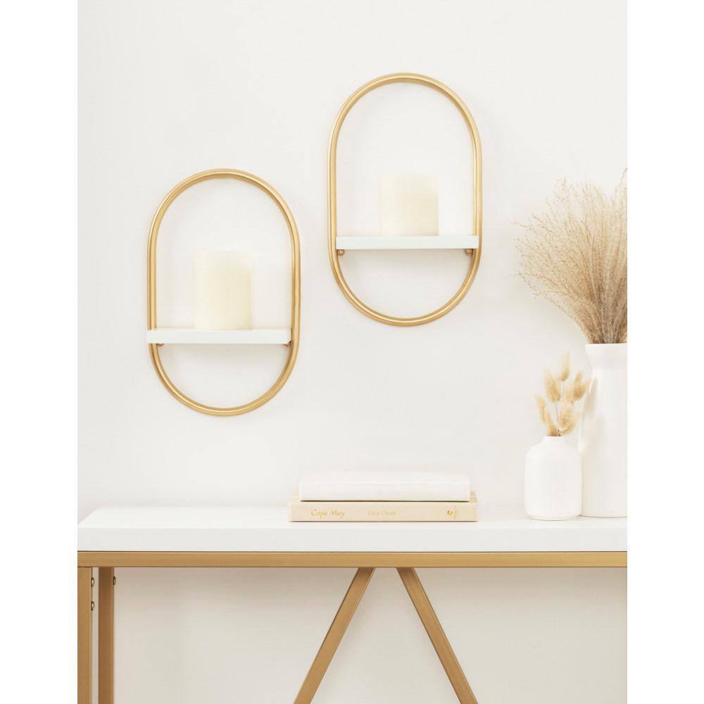 White and Gold Modern Floating Wall Shelves Set of 2