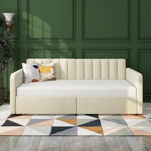 Ninal Modern Velvet Twin Size Daybed with Drawers, Upholstered, Beige