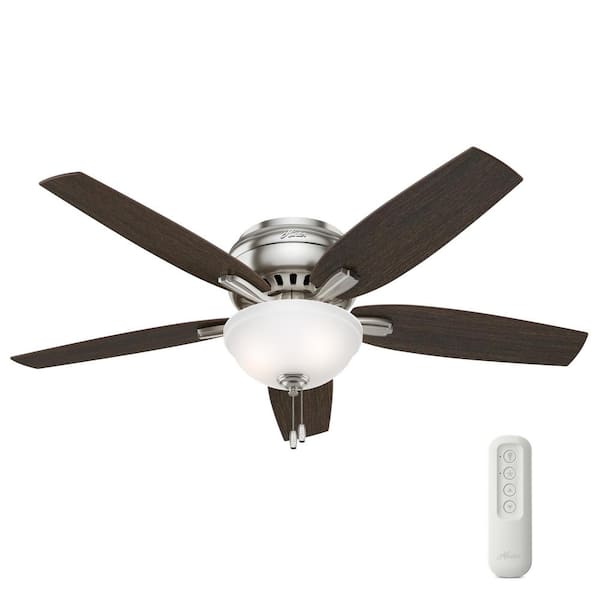 Hunter Newsome 52 in. Indoor Brushed Nickel Low-Profile Ceiling Fan With LED Light Kit and Remote