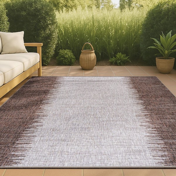 JONATHAN Y Tavira Modern Stripe Brown/Beige 4 ft. x 6 ft. Indoor/Outdoor Area Rug